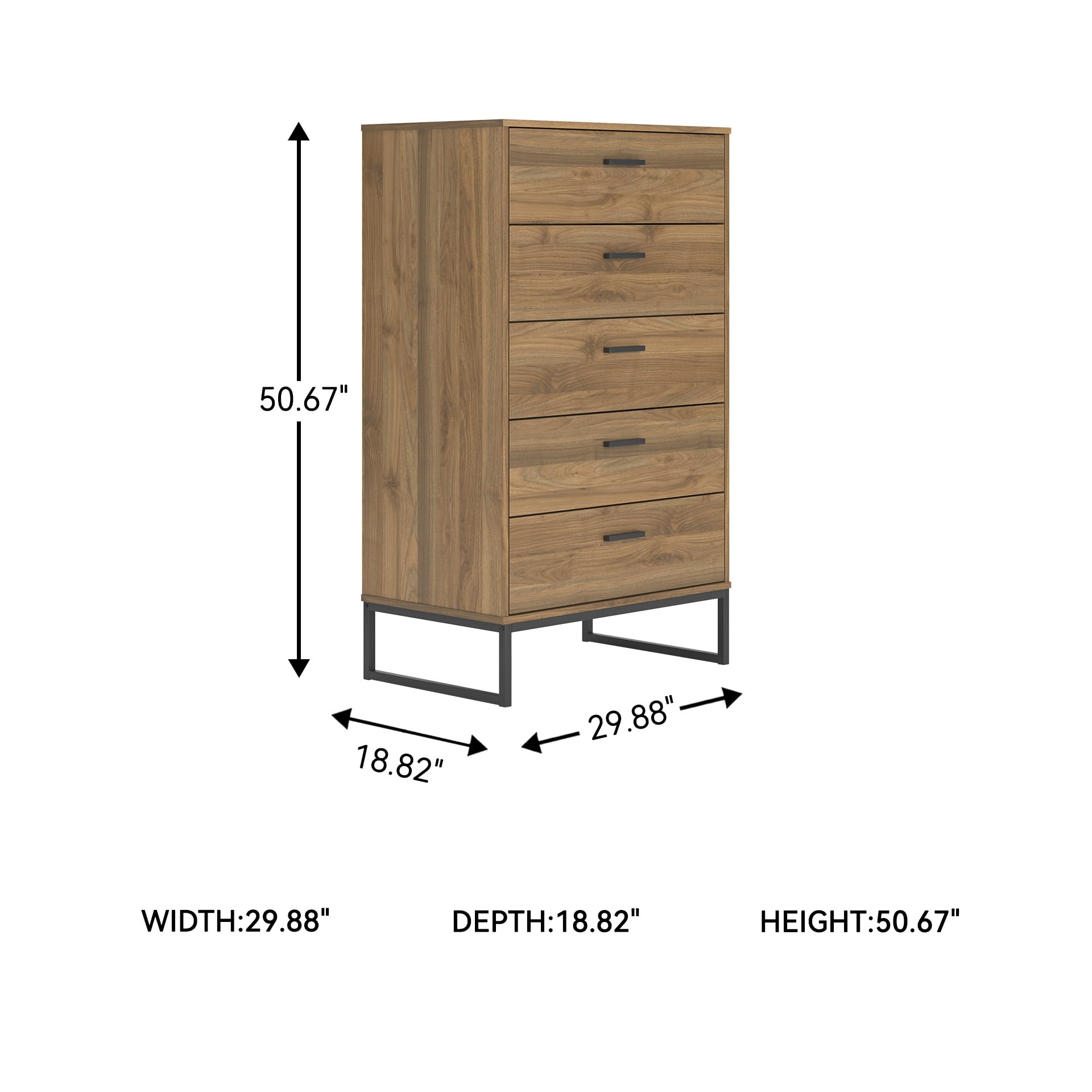 Signature Design by Ashley Deanlow Mid-Century Modern Chest of Drawers with Dark Pewter-Tone Legs and Handles, 5 Storage Drawers, Wood, 50.67" High, Brown