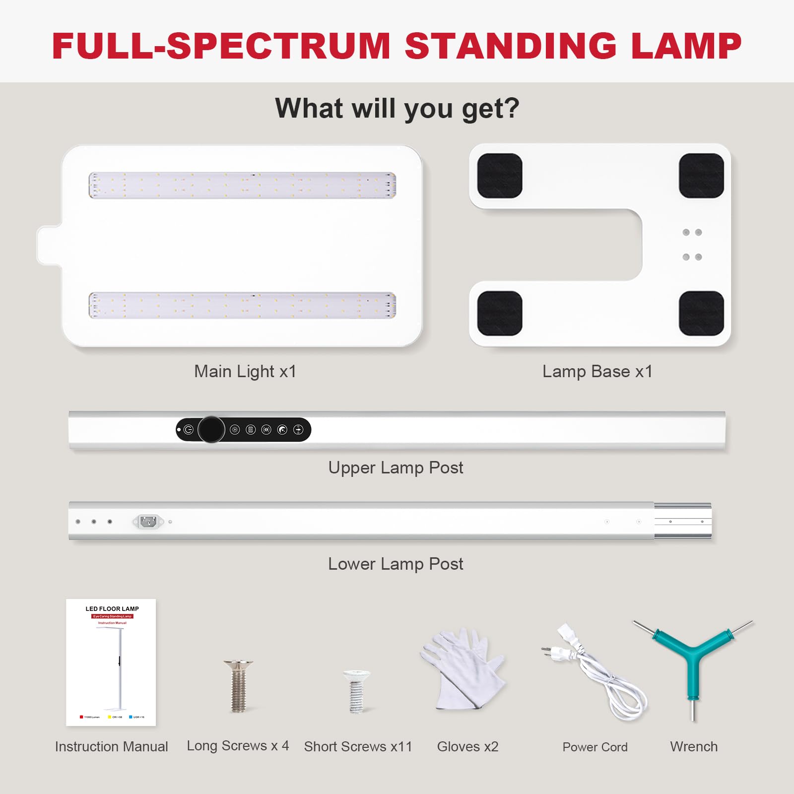 JINIU 150W 11000LM Full-Spectrum 79" LED Floor Lamp, Bridgelux Thrive™ Eye-Care Standing Lamp, Dimmable 4000K Natural Daylight, Motion Sensor for Home Office, Playroom, Special Nightlight for Bedroom