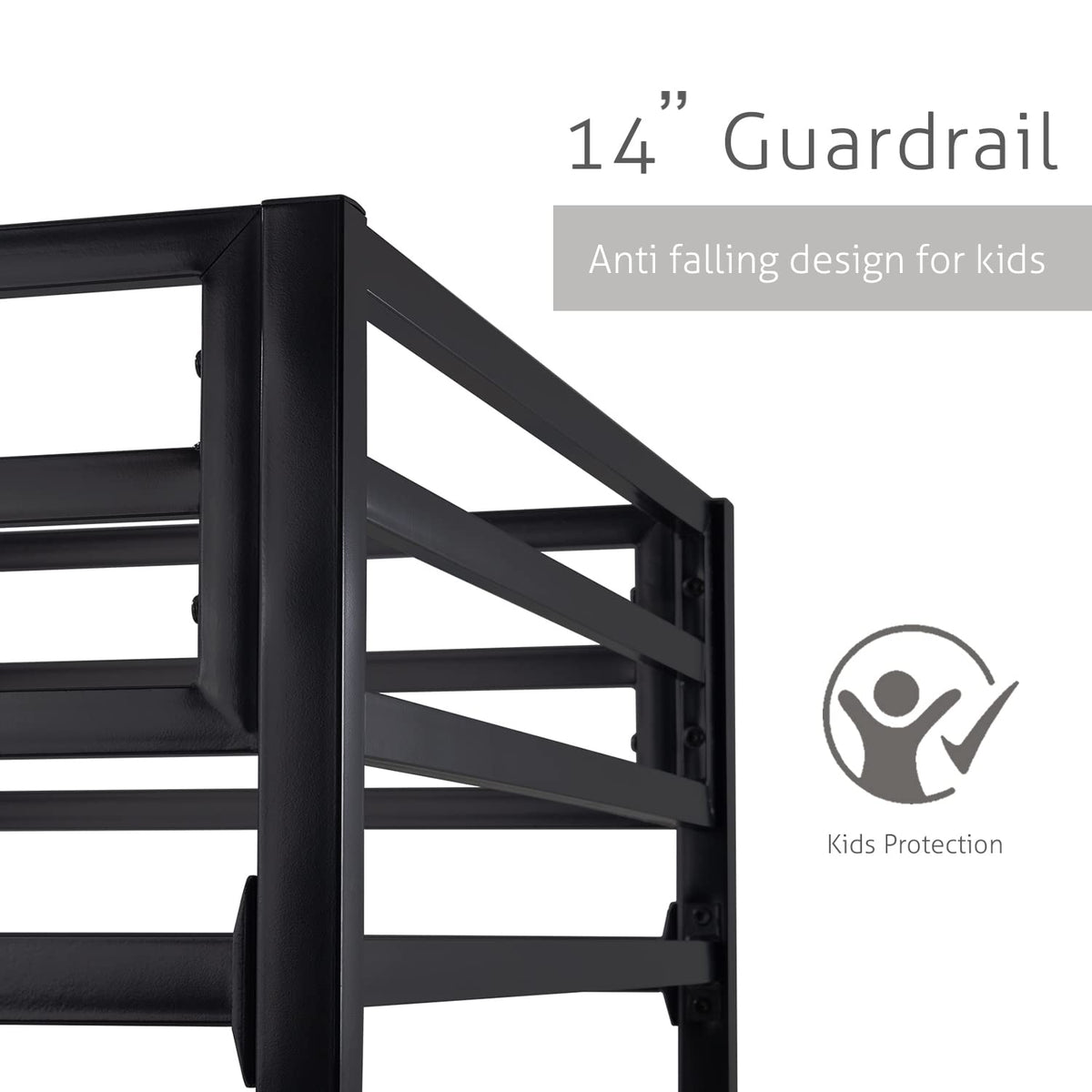 SHA CERLIN Bunk Bed Twin Over Twin Size with Ladder and Guardrail,Black