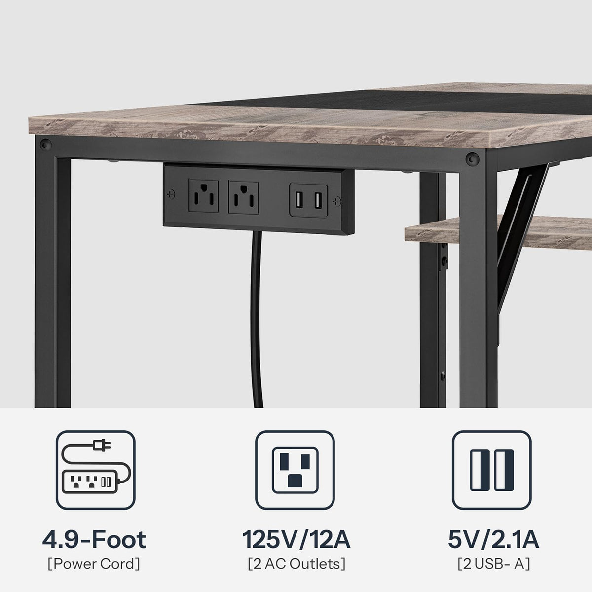Compact Computer Desk with Charging Station
