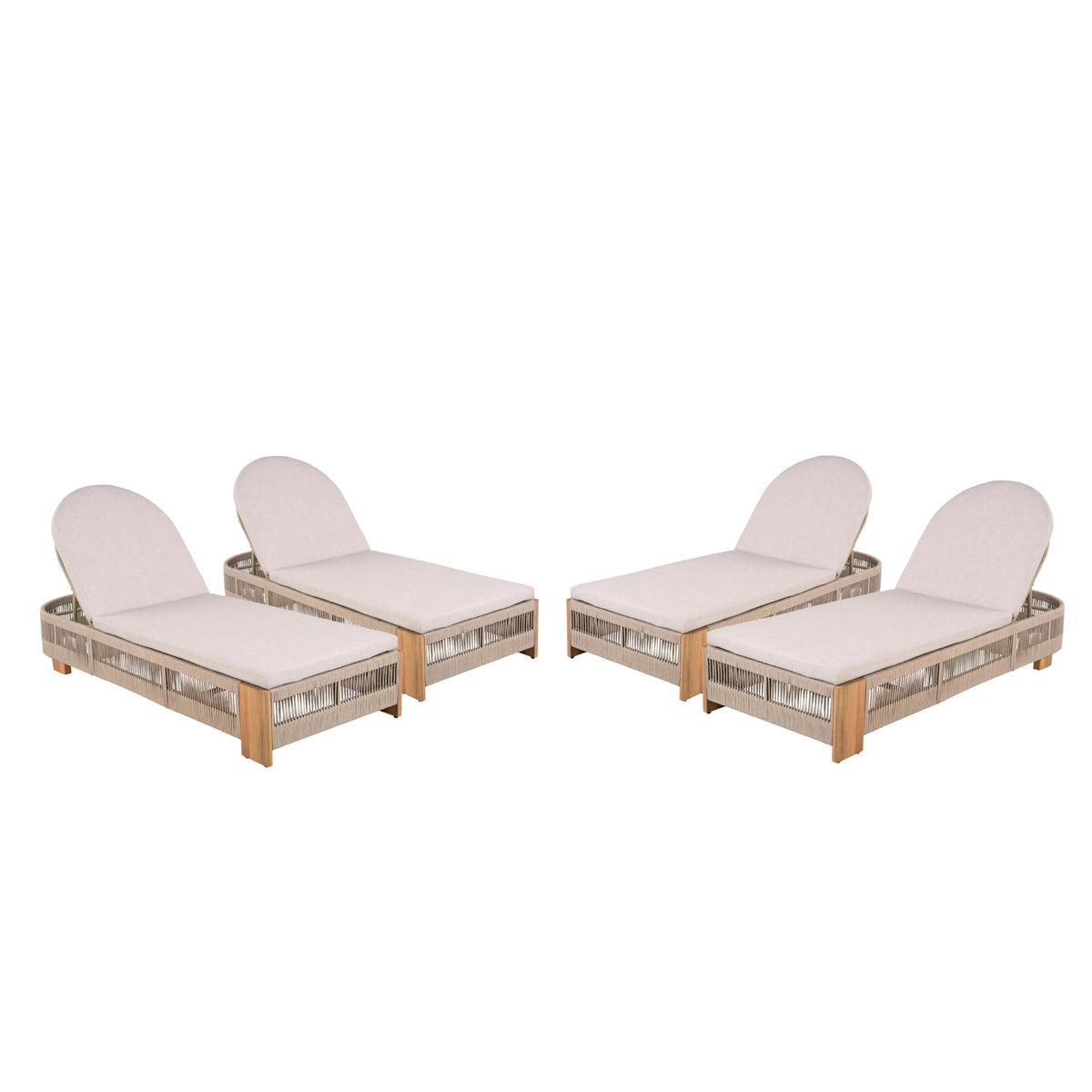 Merax 4-Piece Outdoor Chaise Lounge Chair with Adjustable Backrest & Waterproof Cushion - Acacia Wood Pool Sun Lounger for Patio, Beach, Yard, Garden, Beige