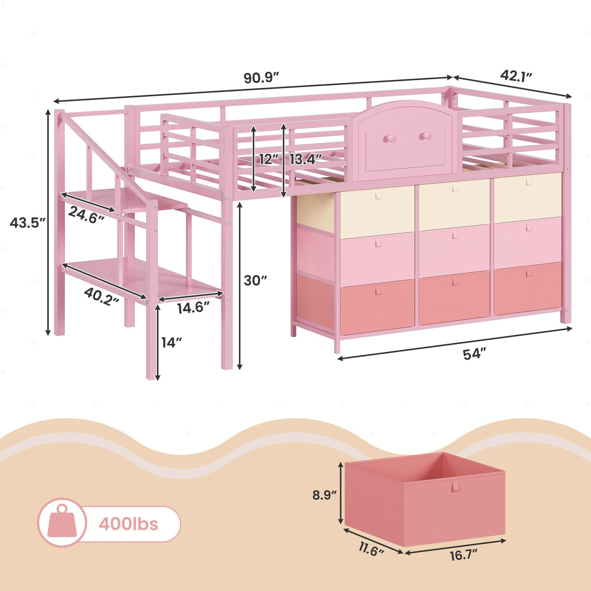 Twin Low Loft Bed with Storage Stairs