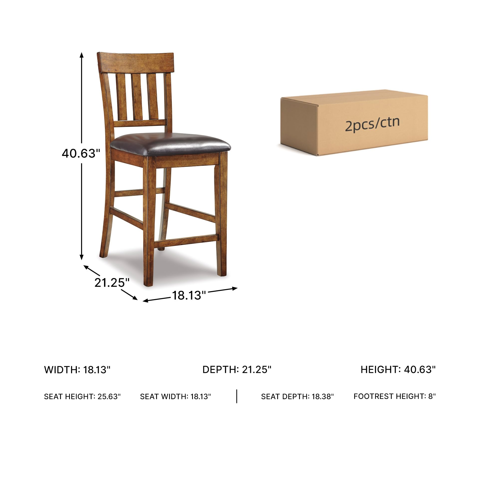 Signature Design by Ashley Ralene Traditional 26" Counter Height Faux Leather Seat Barstool, 2 Count, Brown