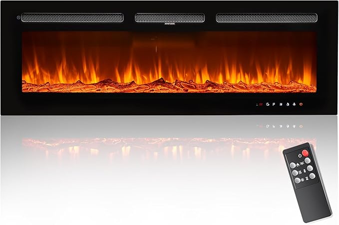 Electric Fireplace – Wall Mounted & Recessed, Adjustable Color Flame