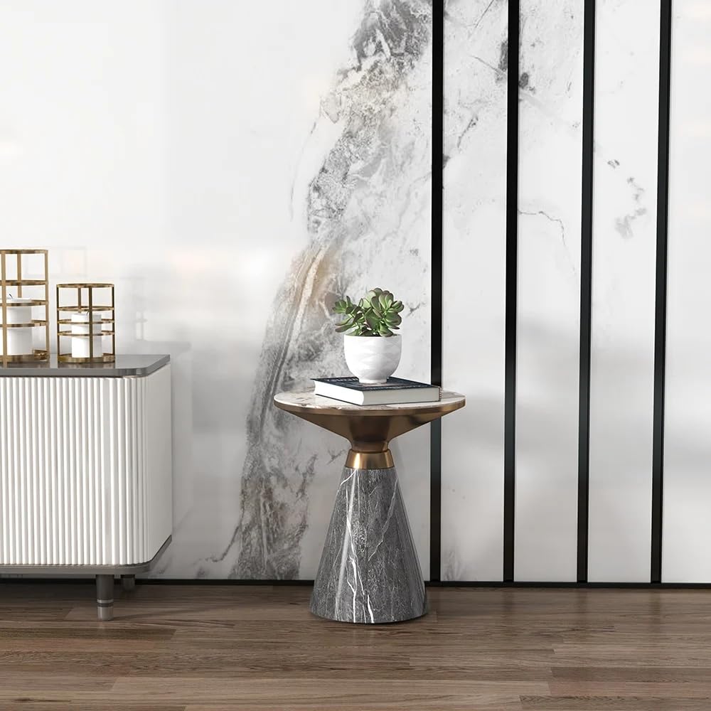 LOVEDIMA Small Side Table, Modern End Table for Living Room Sofa/Bedside, Hourglass-Shape End Table with Sintered Stone Top & Stainless Steel Base
