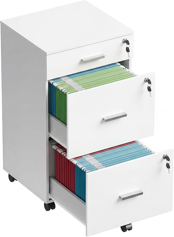 3-Drawer Locking File Cabinet with Wheels