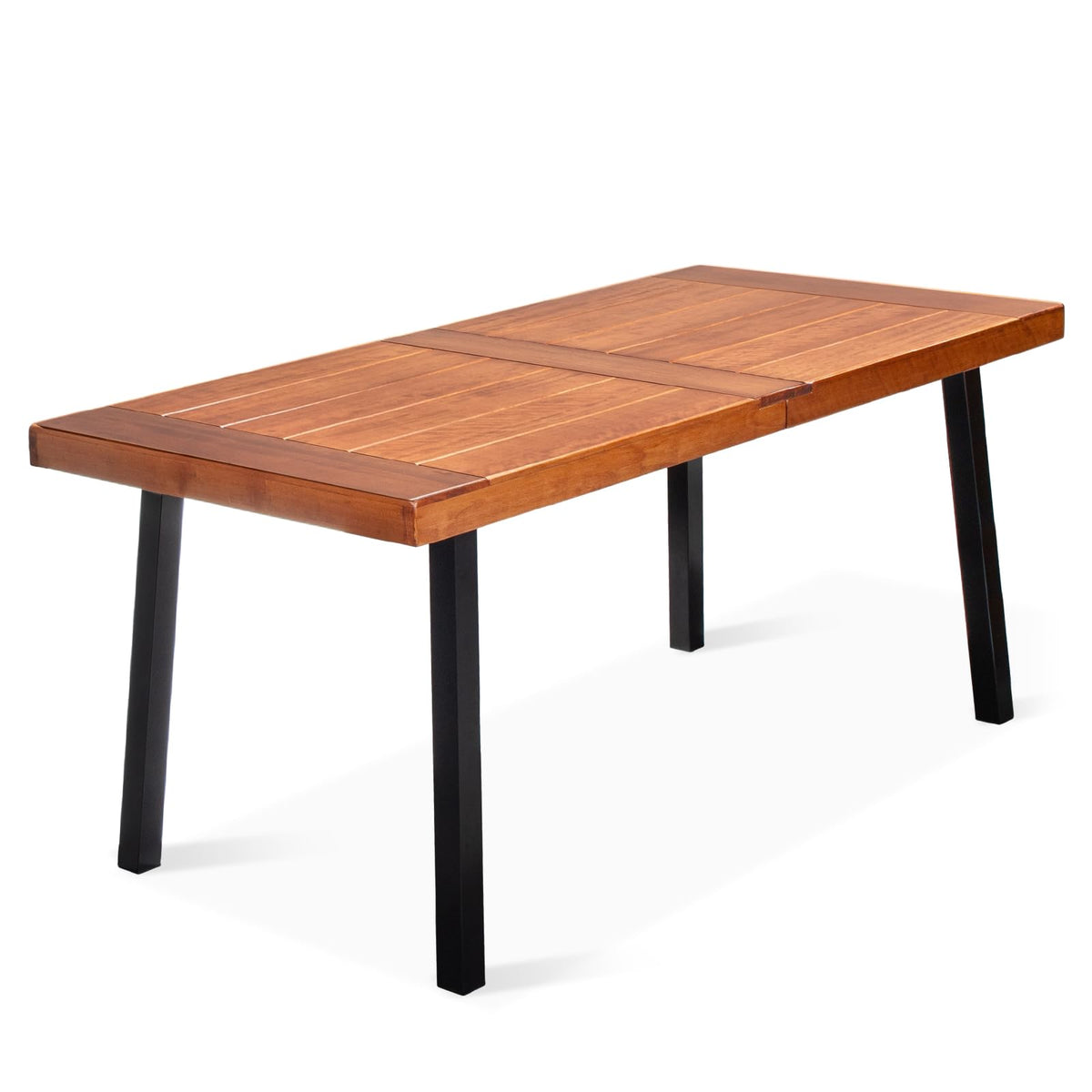 VINGLI 69 Inch Wood Dining Table with Iron Legs, 6-Person Indoor Outdoor Patio Garden Table, All-Weather Rustic Farmhouse Kitchen Table