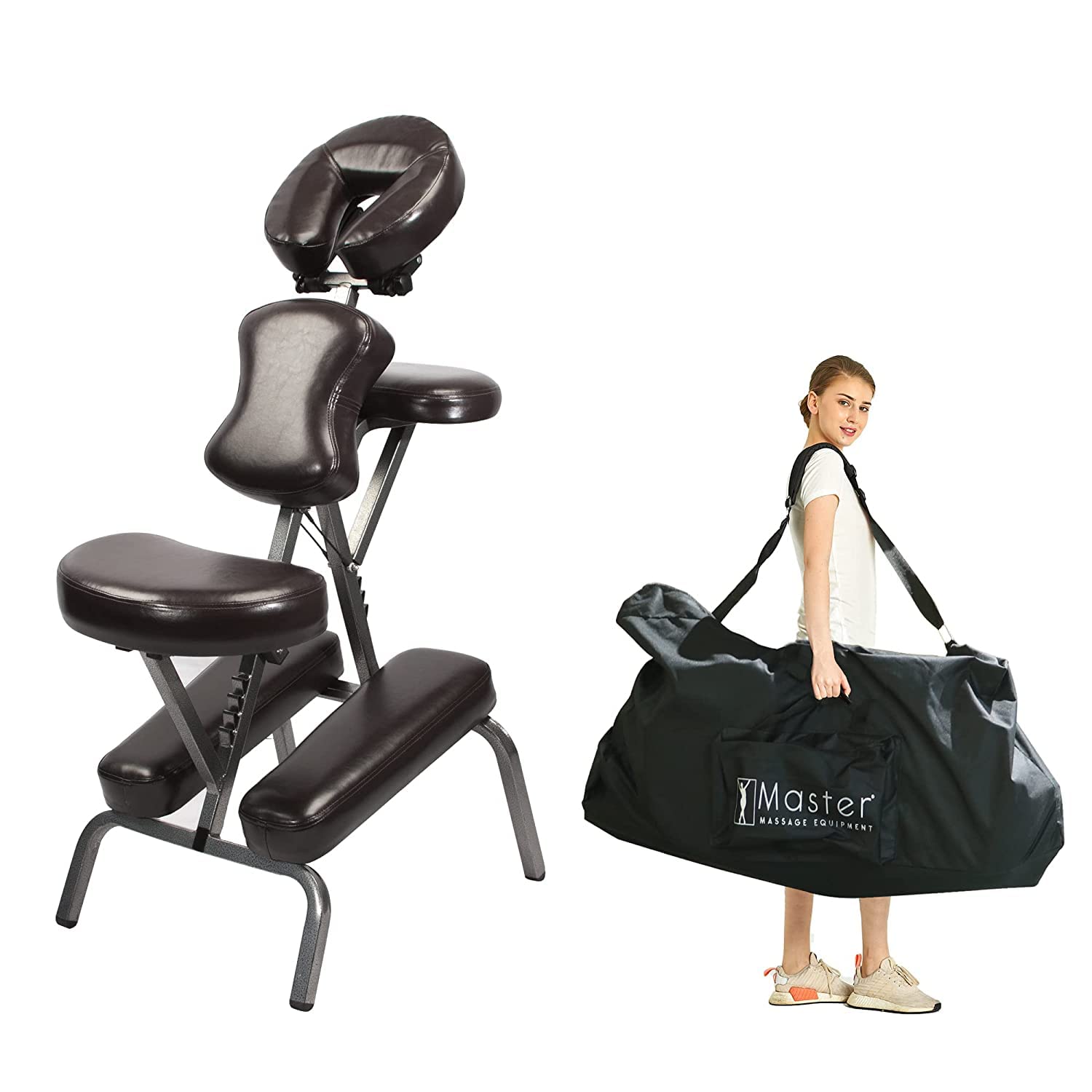 Master Massage Bedford Adjustable Portable Folding Full Body Massage Chair, Coffee, 11" x 14" x 39"
