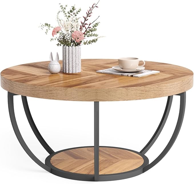 Round 2-Tier Coffee Table with Storage