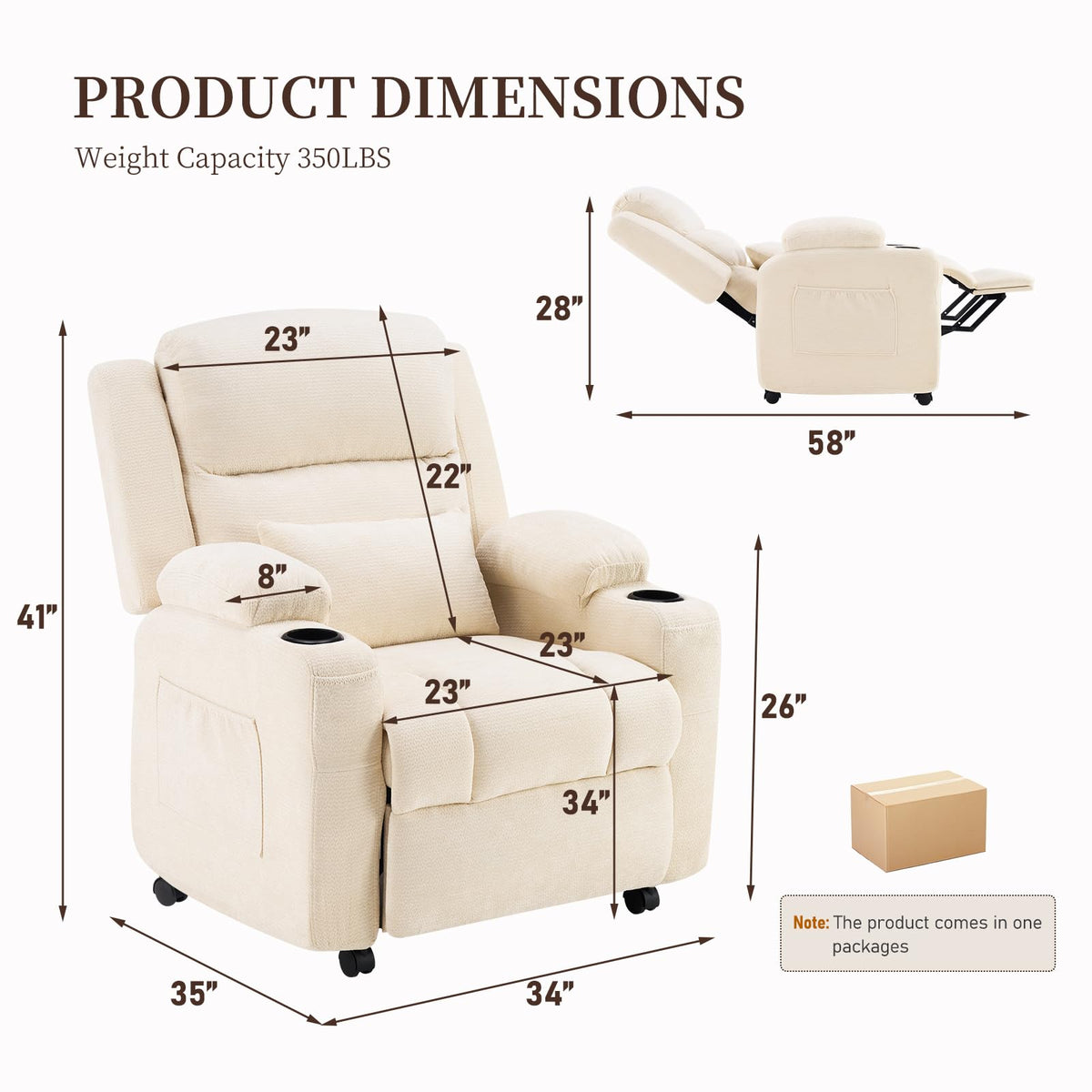 Furnimart Power Recliner Chair with Vibration Massage & Heat, Electric Overstuffed Reclining for Adults with 360 Swivel Casters, Nursery Chair for Living Room Home Theater RV, Chenille, Beige