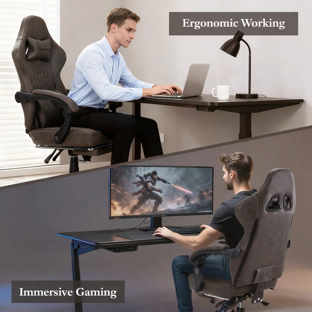 Gaming Chair with Footrest & Massage Lumbar Support