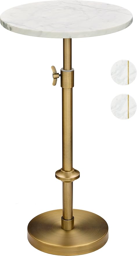Adjustable Height Marble Pedestal Drink Table with Coasters