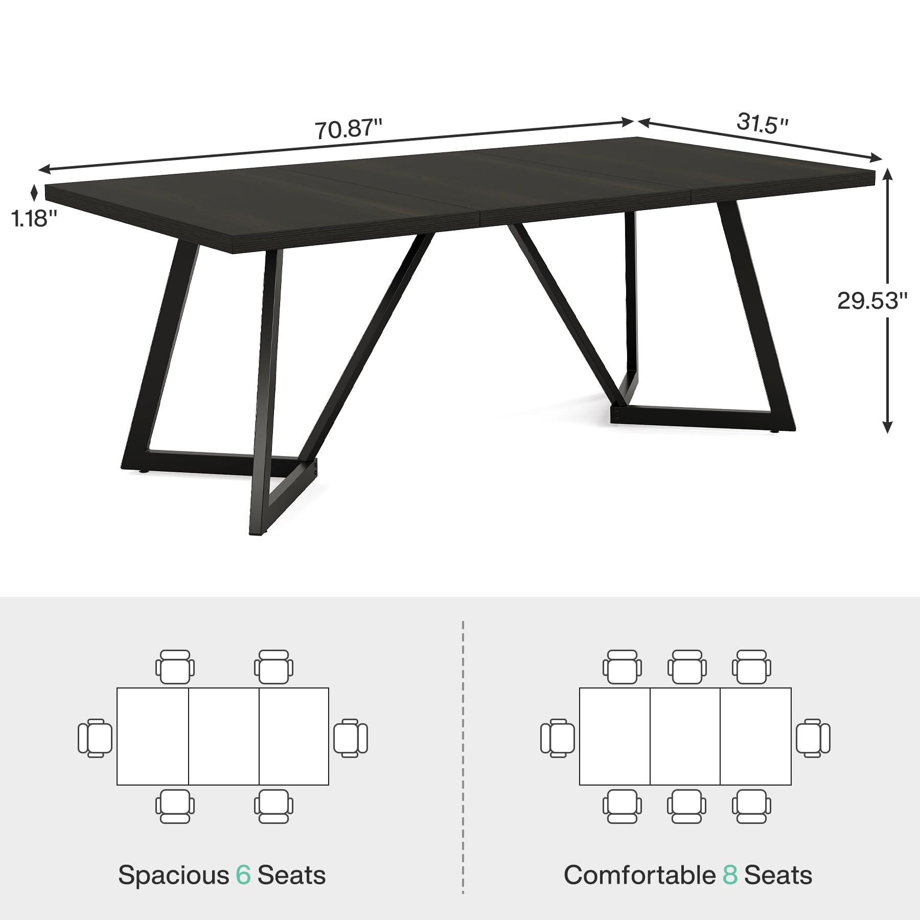 70.86" Rectangular Conference Table with Metal Frame