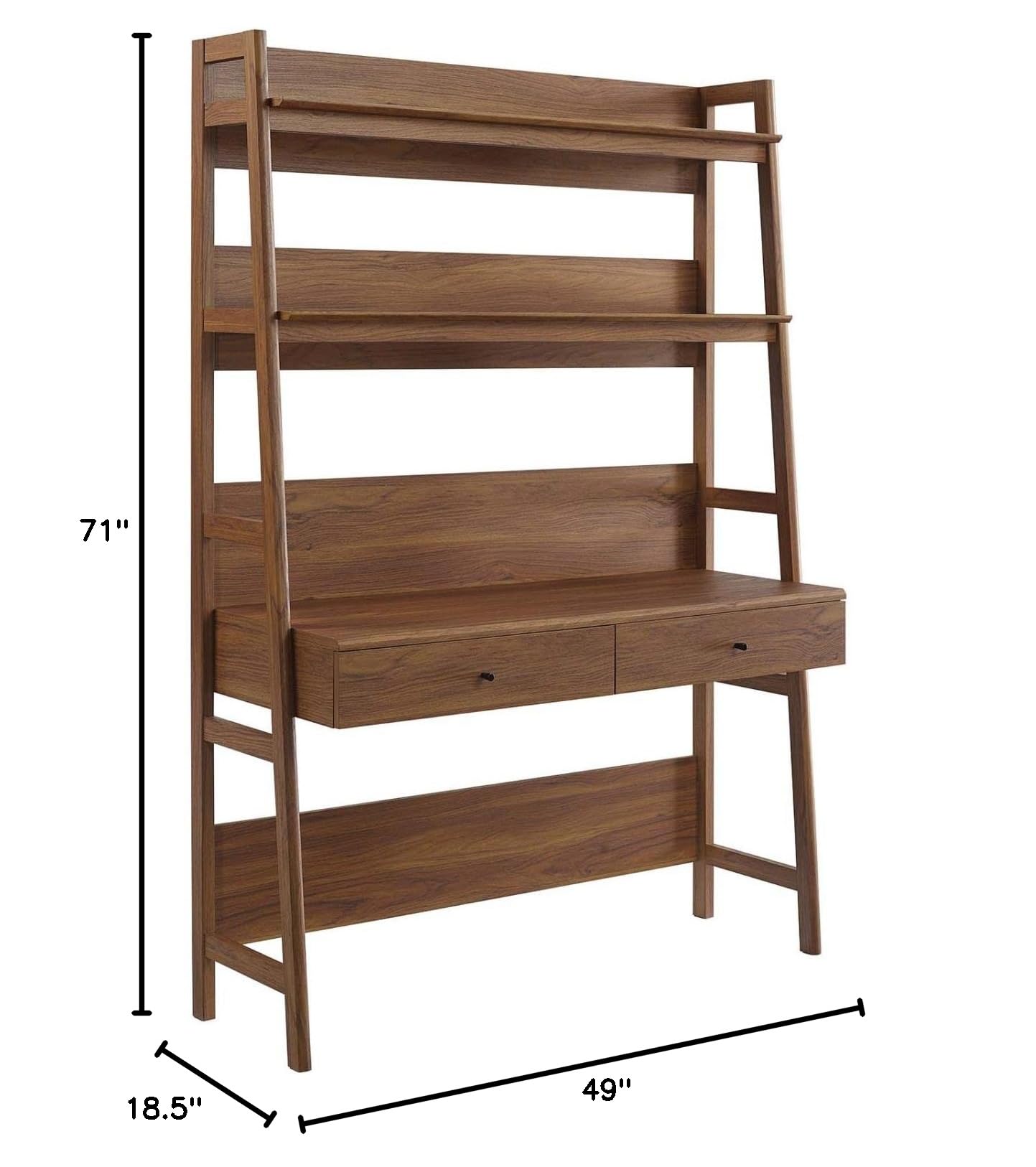 49" Office Desk with Tiered Bookshelf & 2 Drawers