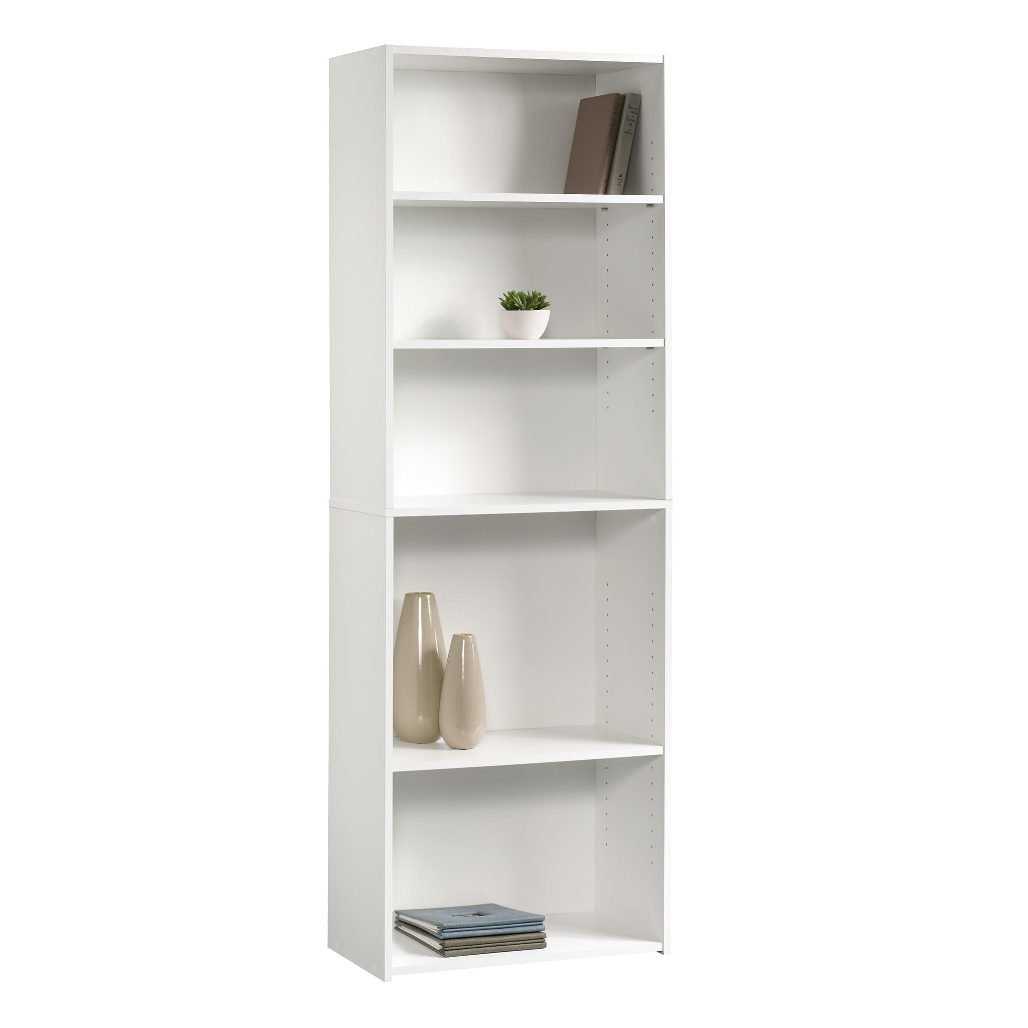 Sauder Beginnings 5-Shelf Bookcase, Bookshelf with Adjustable Storage Shelves, in Soft White