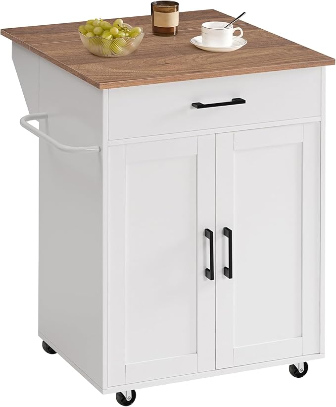 Kitchen Island Cart with Drop Leaf & Folding Countertop