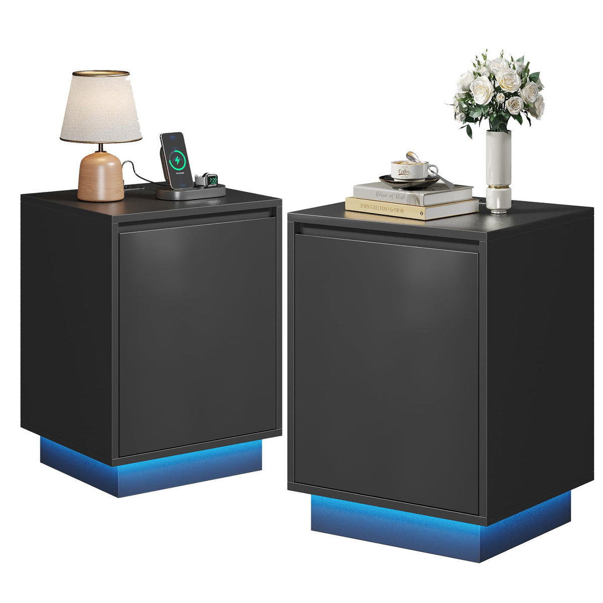Black LED Nightstands Set of 2