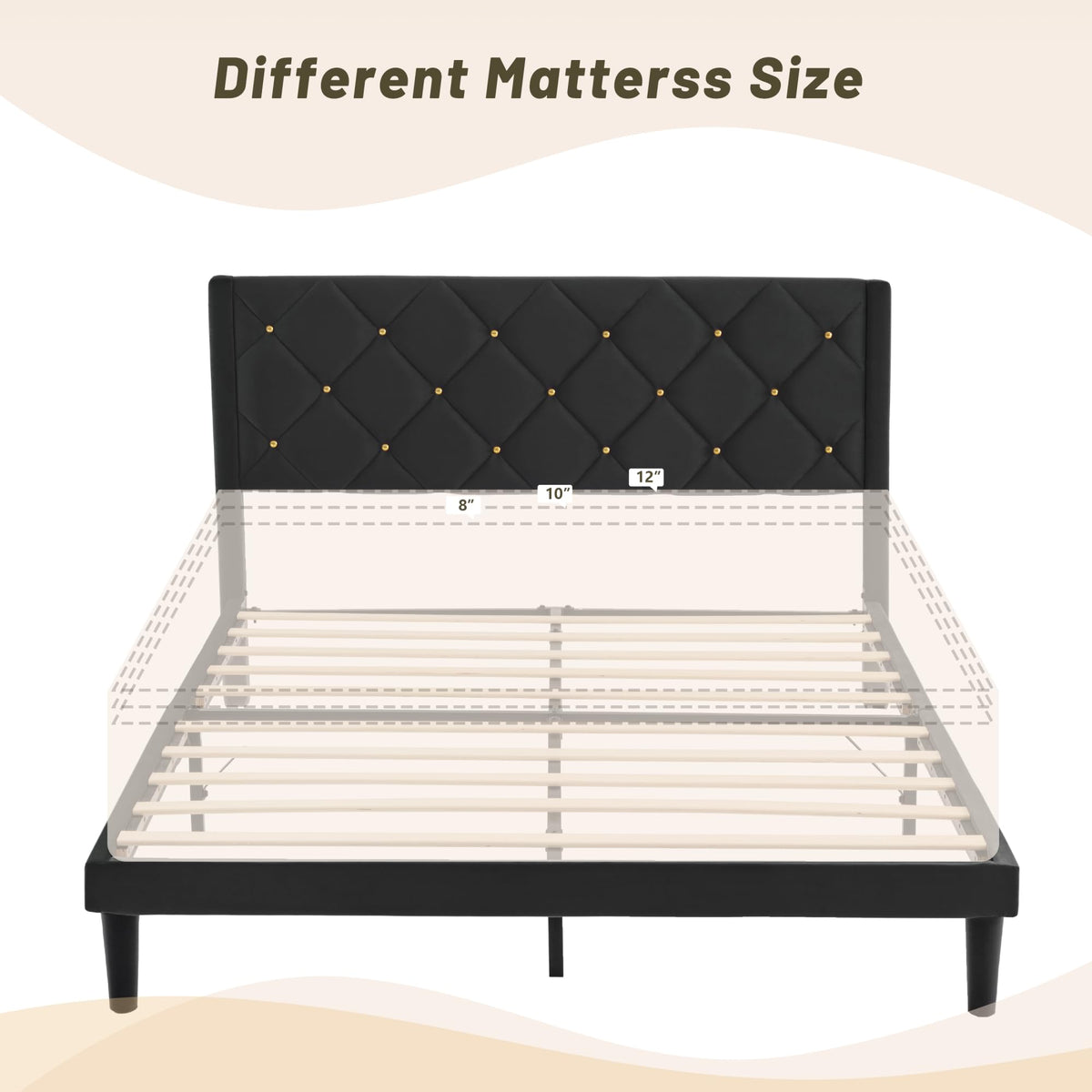DUMGTIF Queen Size Platform Bed Frame with Velvet Headboard
