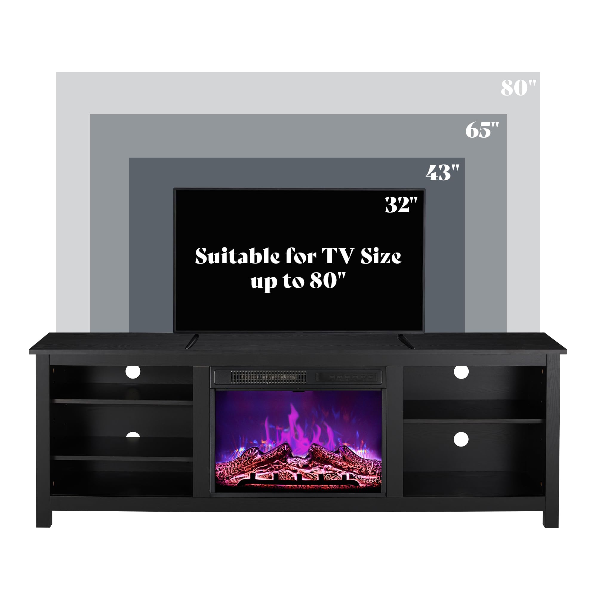 70" Fireplace TV Stand with 23" Electric Fireplace & 3 Shelves