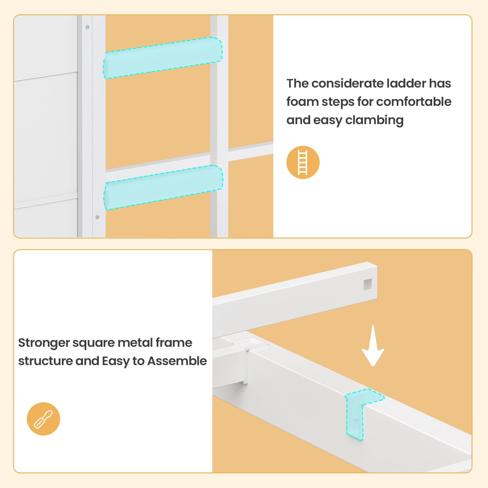 Twin Over Twin Bunk Bed with Storage & LED Lights