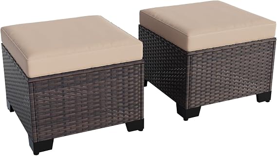 Wicker Patio Ottoman Set