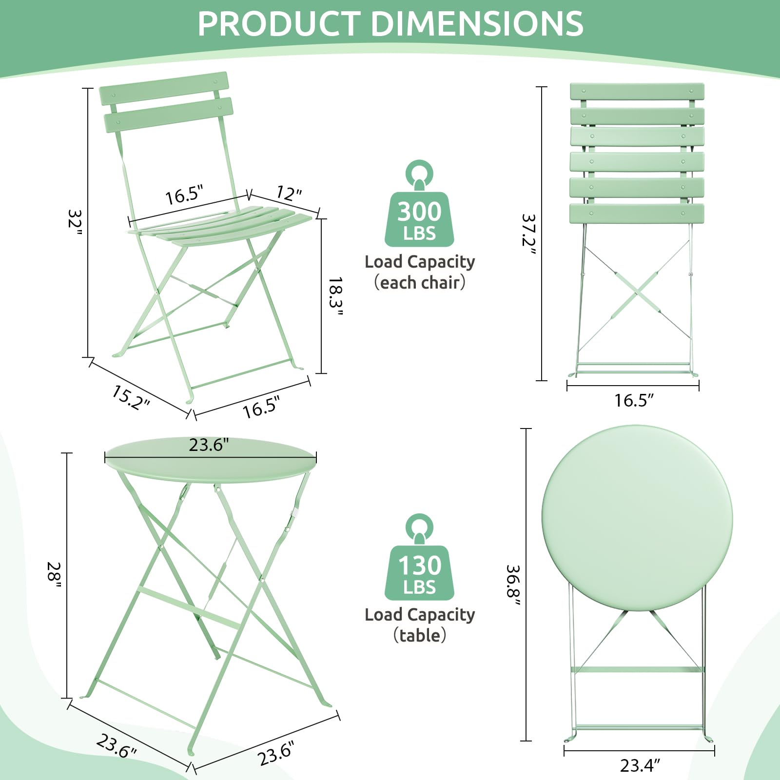 3-Piece Folding Bistro Set, Outdoor Patio Table & Chairs