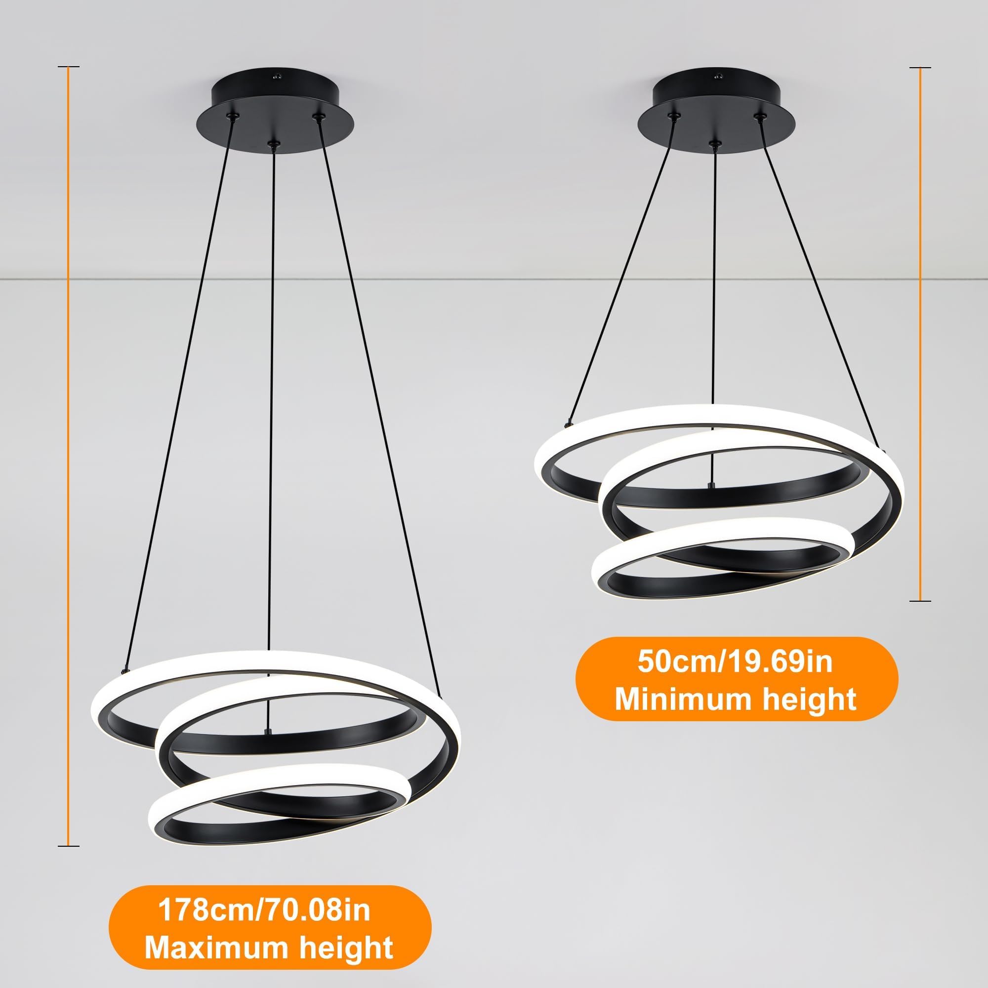 Mayful 13.78 inches Black Modern Chandelier with Remote Control, 3 Rings 3-Color Dimmable Led Chandeliers, Height Adjustable Living Room Chandelier for Dining Room, Entrance, Foyer