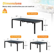 MEOOEM Expandable Patio Dining Table for 8, 78.8" Large Long Adjustable Rectangular Outdoor Table for 4-8 Person, 500LBS Sturdy Black Metal Extendable Patio Table for Outside,Garden, Lawn, Backyard