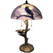 Ravens & Full Moon Hand-Painted Glass Table Lamp
