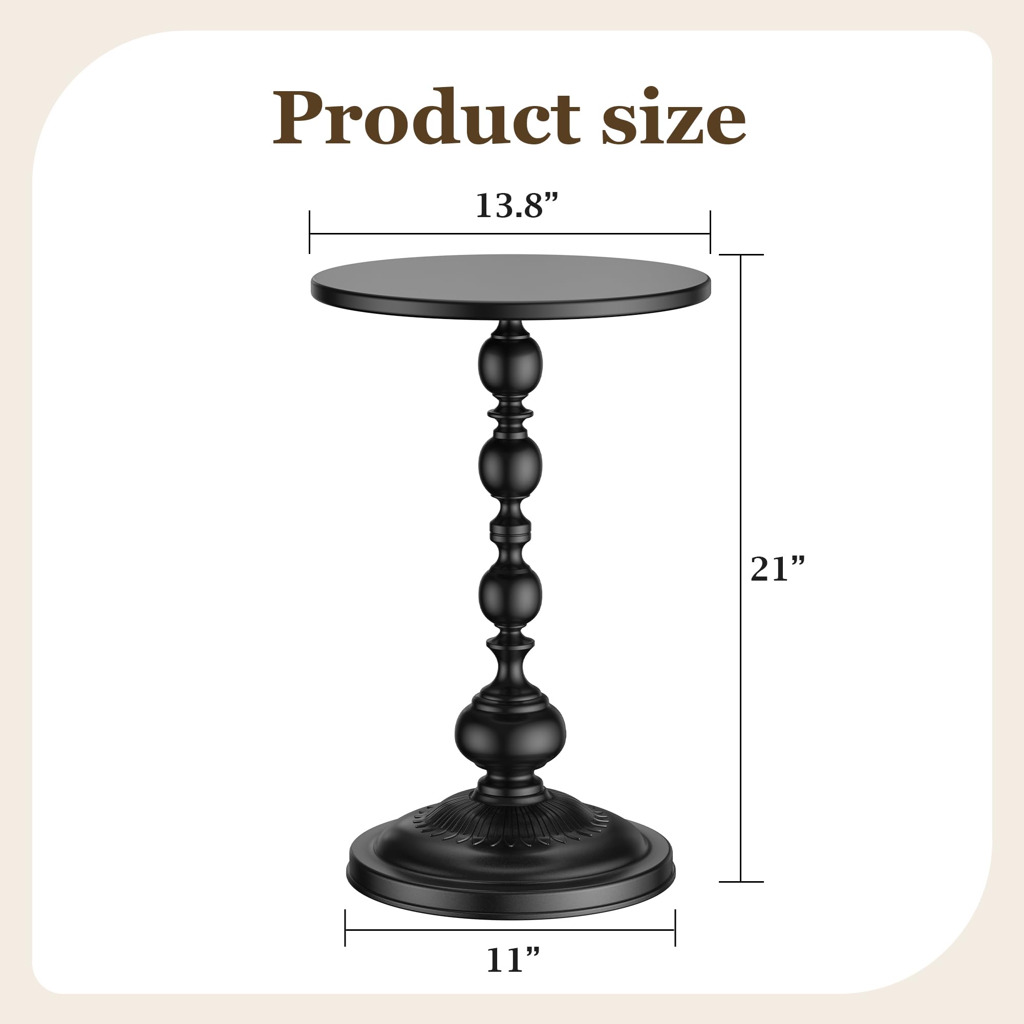 Round Metal Accent Side Table – Matte Black, 21" Height