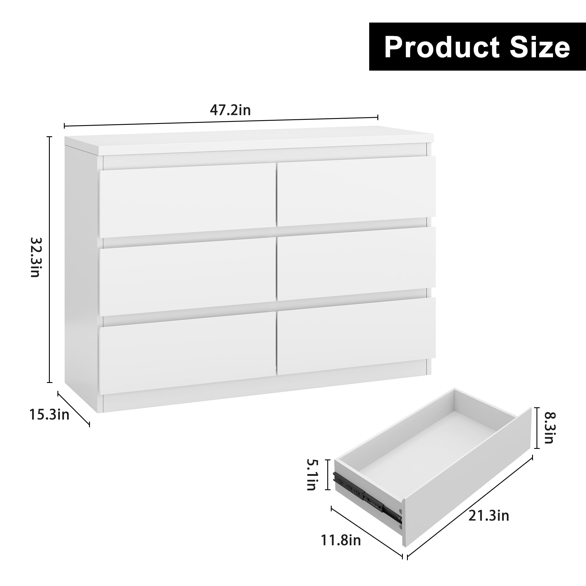 6-Drawer Wood Dresser with Deep Storage