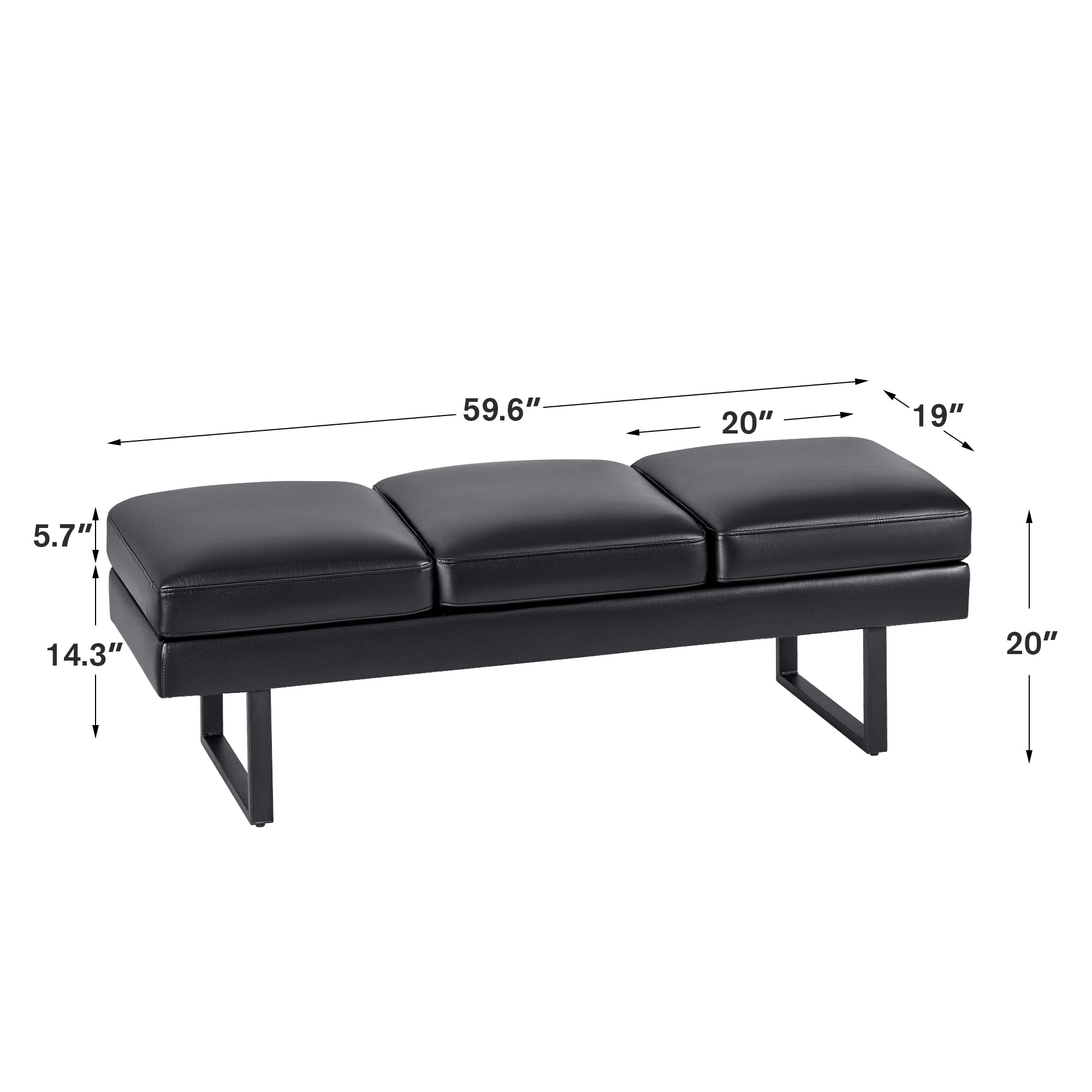 3-Seat Reception Bench with PU Leather Cushion
