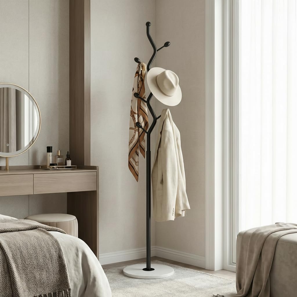 9-Hook Coat Rack with Marble Base