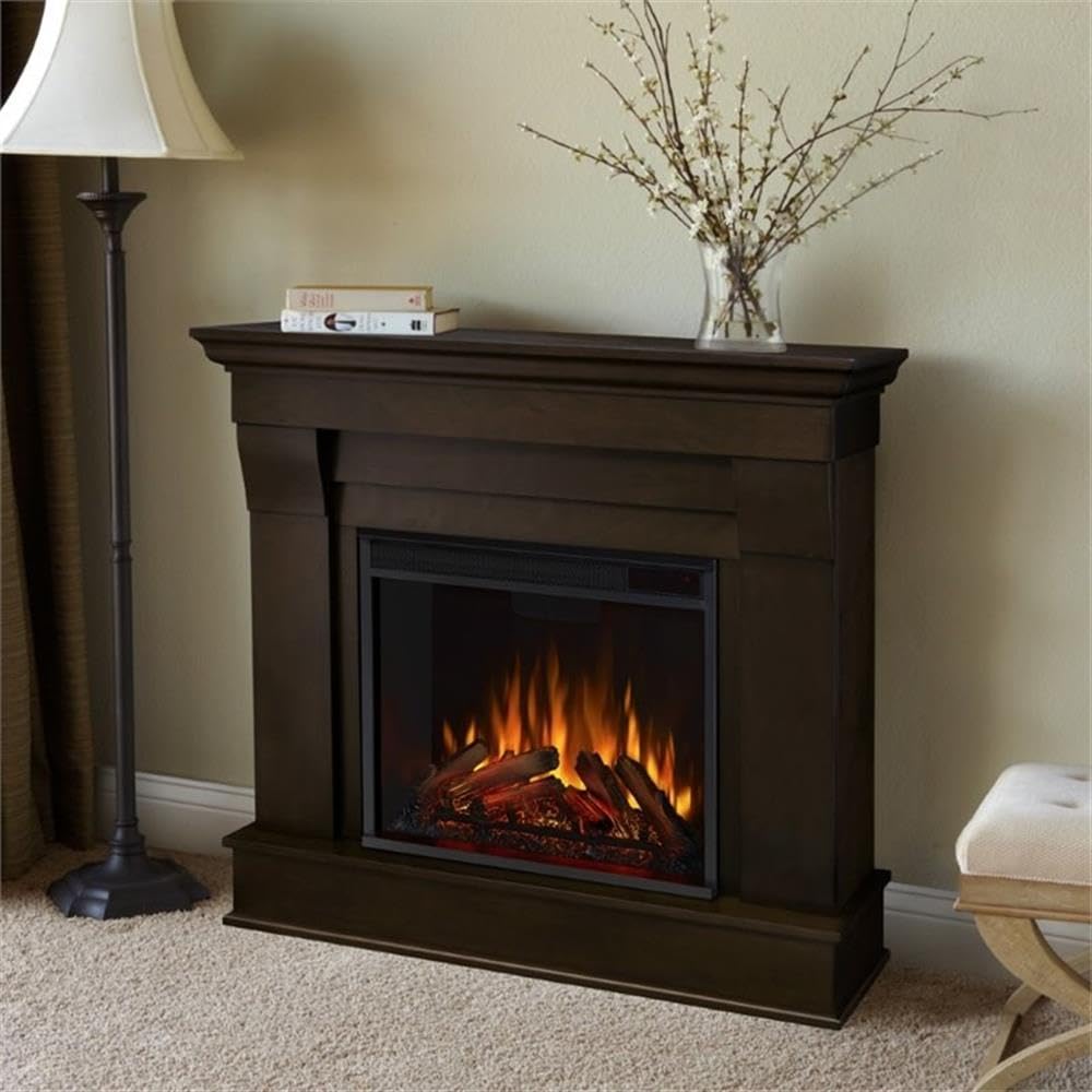 Real Flame Chateau 41” Electric Fireplace with Mantel for Living Room or Bedroom, Replaceable Fireplace Insert Heater, Realistic Log and Flame Effect, Remote Control, Timer