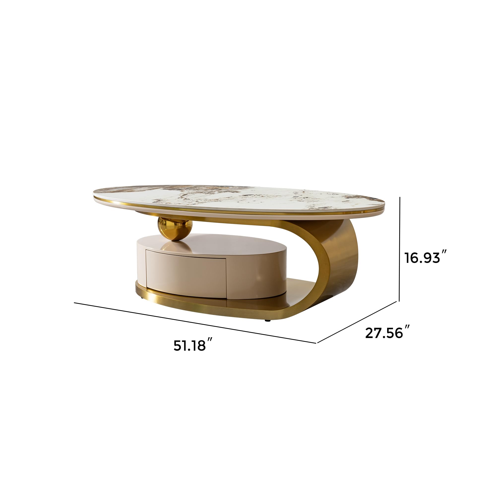 Oval Coffee Table with Faux Stone Top & Gold Steel Base