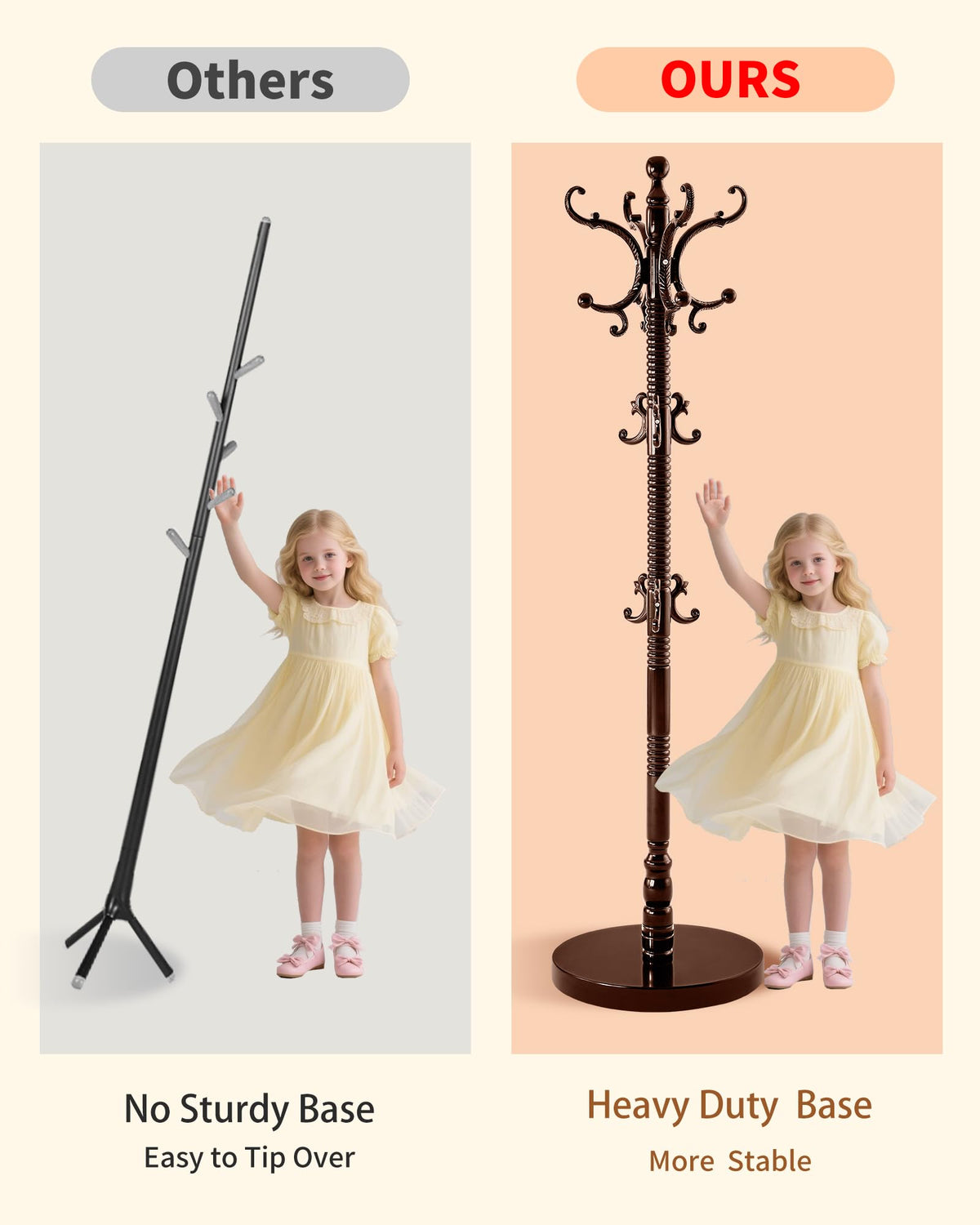 ZIECUKU Coat Rack Freestanding,Solid Wood Vintage Hall Tree with 14 Hooks