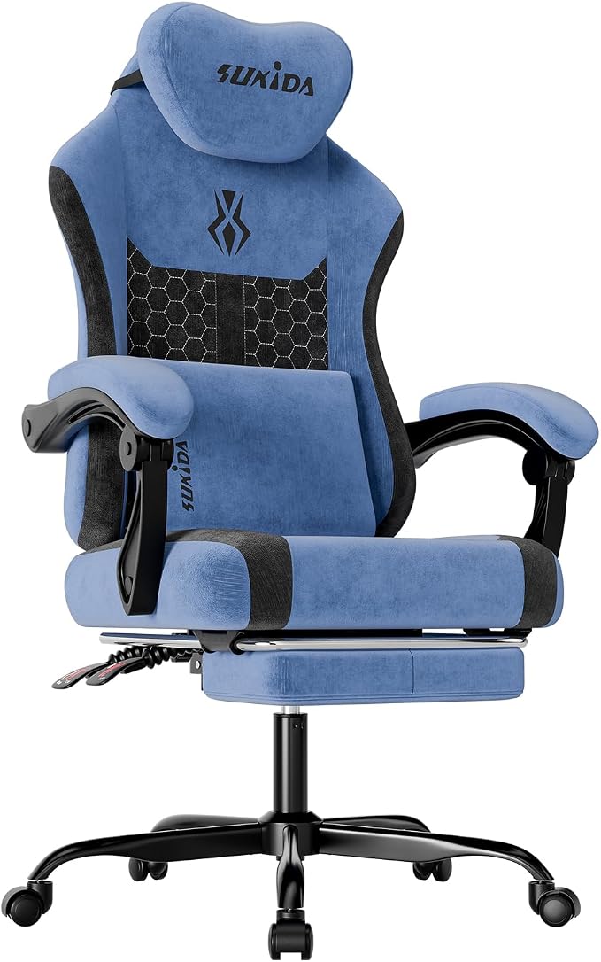Green Fabric Gaming Chair with Footrest