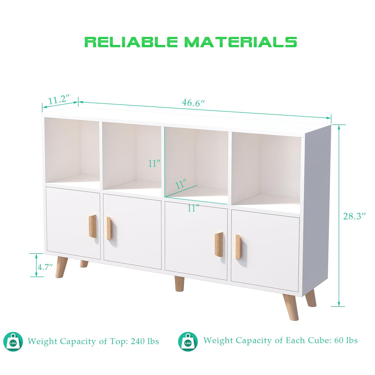 OSCHF 8-Cube Bookcase with Doors, 2-Tier Low Storage Cabient, Warm White