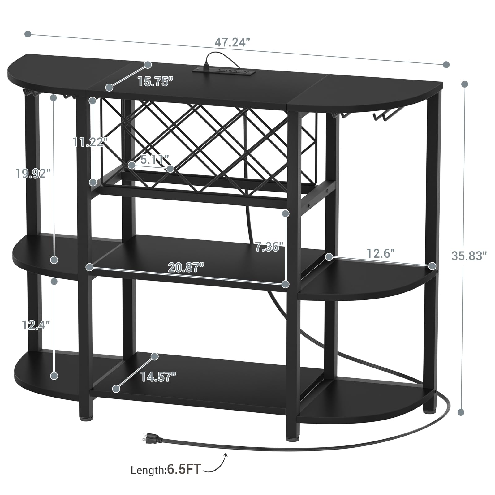 Bar Cabinet with LED Lights & Power Outlets – 4-Tier