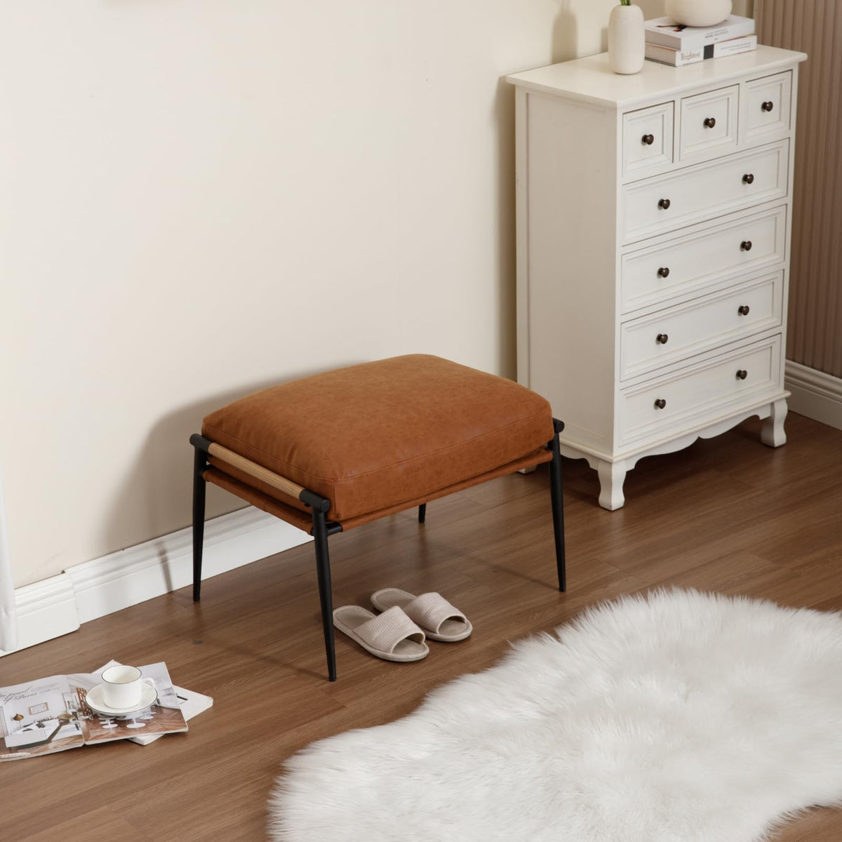 Brown PU Leather Ottoman