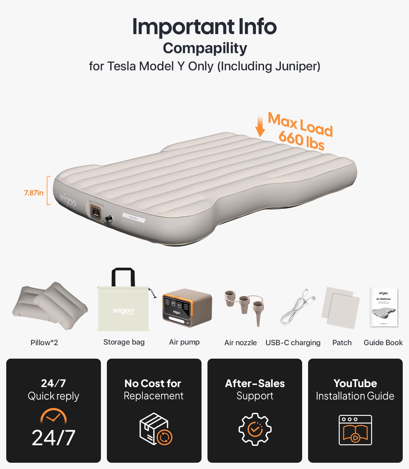 Tesla Model Y Air Mattress with Built-In Pump