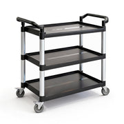 FNOONXY Plastic Commercial Cart Large Size, Restaurant Cart with Wheels Lockable, Heavy Duty Utility Service Cart for Foodservice, Commercial,Office, Warehouse, Black, Load Capacity 510 lbs (231 kg)