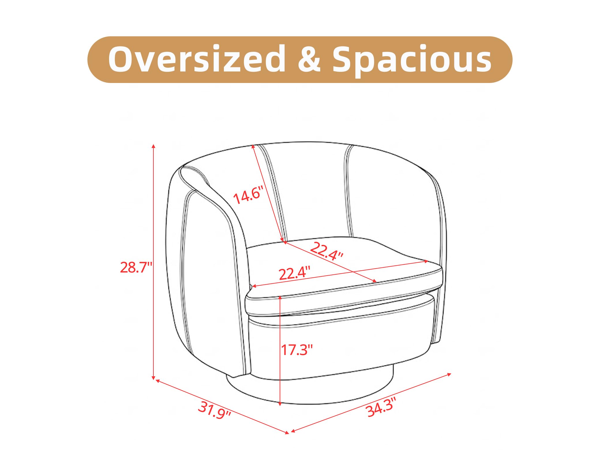 Mistpeople Swivel Barrel Accent Chair, 360° Rotating Small Single Sofa Chair, Upholstered Round Armchair with Solid Wood Base, Modern Comfy Mini Sofa for Living Room, Bedroom, Office, Brown