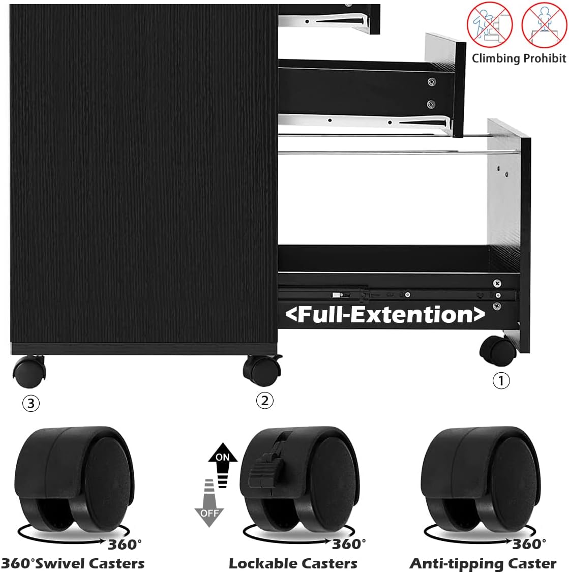 3-Drawer Mobile File Cabinet with Wheels