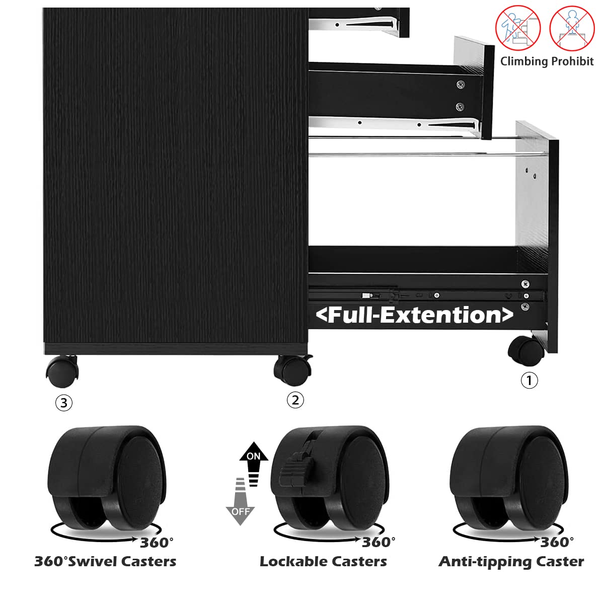 3-Drawer Mobile File Cabinet with Wheels