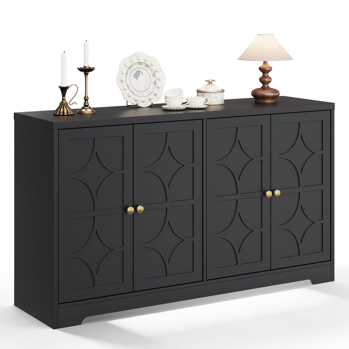 IDEALHOUSE Modern Sideboard Buffet Cabinet, 55" Buffet Storage Cabinet with Adjustable Shelves, Wood Coffee Bar Cabinet with Storage for Kitchen, Dining Room, Living Room, Black