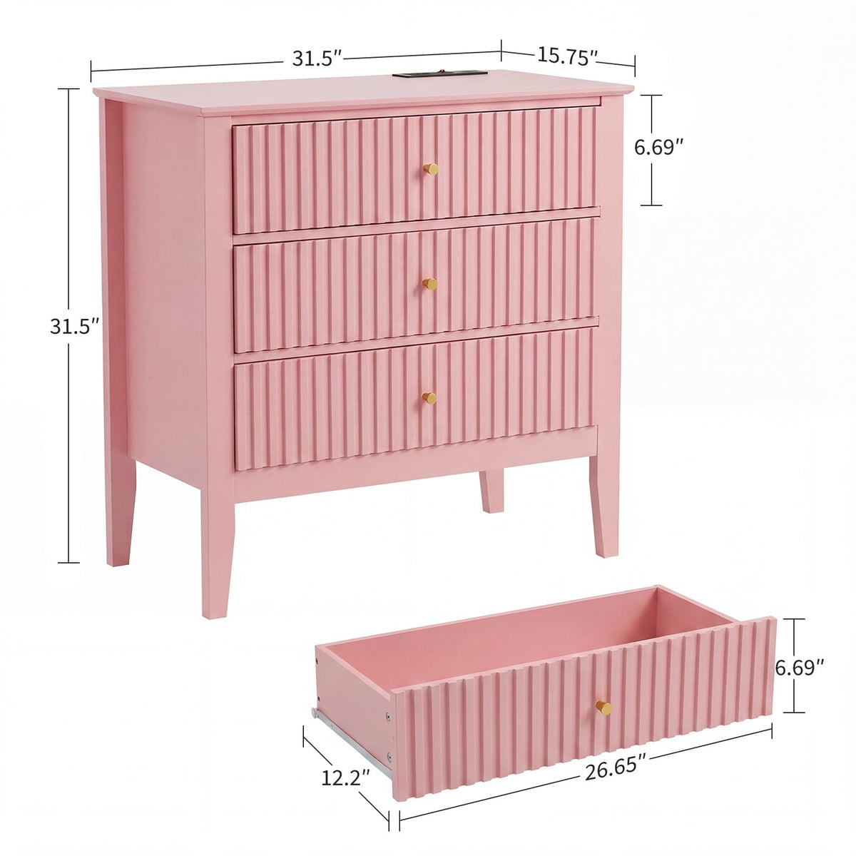 Fluted Nightstand with Charging Station