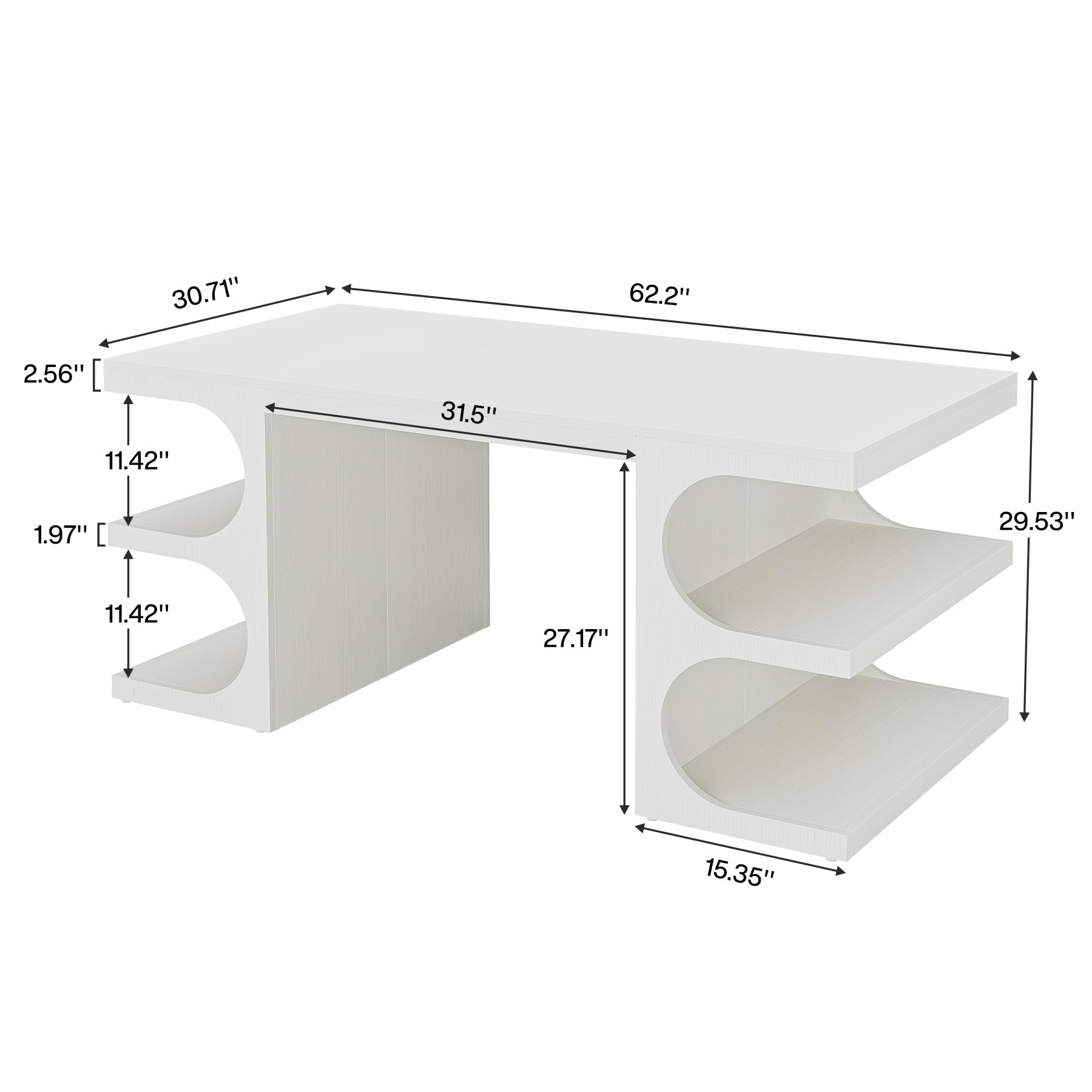 62" Executive Desk with Storage Shelves & Drawers