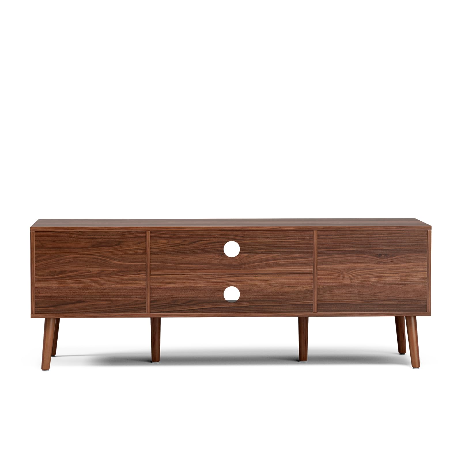 Mid-Century TV Stand with Fluted Door Cabinets