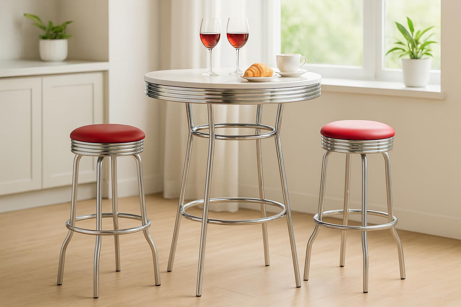 Retro 3-Piece Pub Bar Set with Swivel Stools